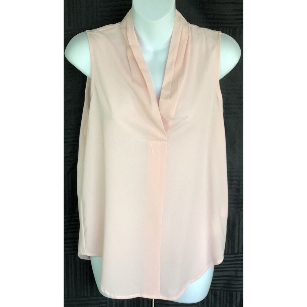 NWT Dex NY Sleeveless top S Pink Flowy chiffon pleated V-Neck Elegant Fairy